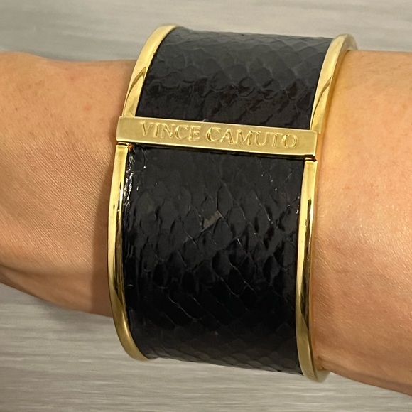 Vince Camuto Gold and Faux Leather Snake Skin Bangle Bracelet - Picture 1 of 7